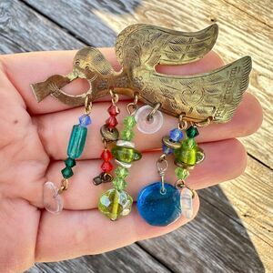 Vintage Jewelry Gold Tone Colorful Angel Brooch Pin